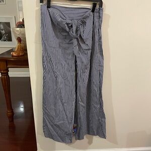 Blue and White Striped Wide-Leg Pants